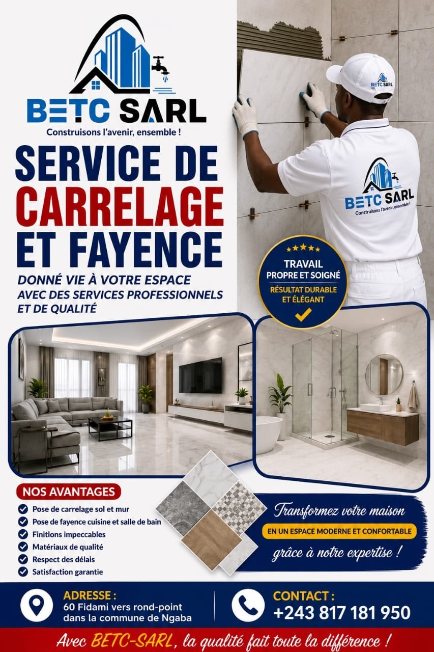 Affiche BETC SARL - Service de carrelage et fayence