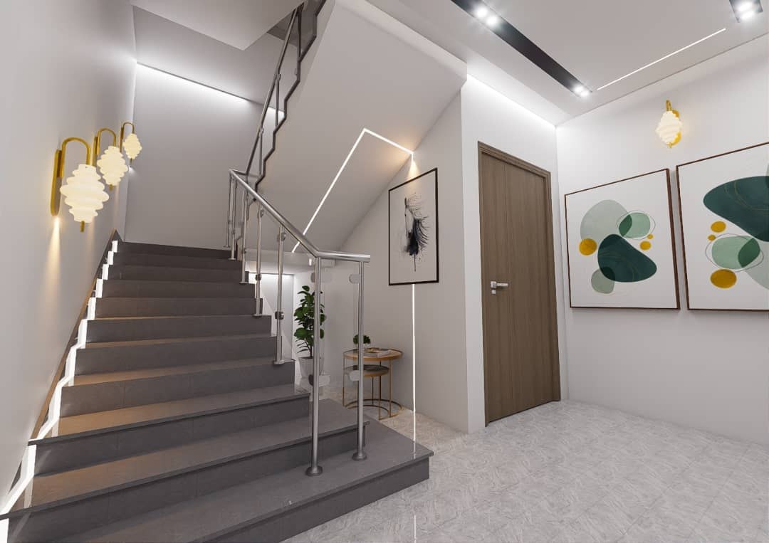 Avant-projet 3D d'un escalier avec éclairage LED intégré